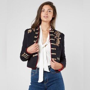 Free People Lauren Band Jacket Military Jacket Gold Embroidered Women textured